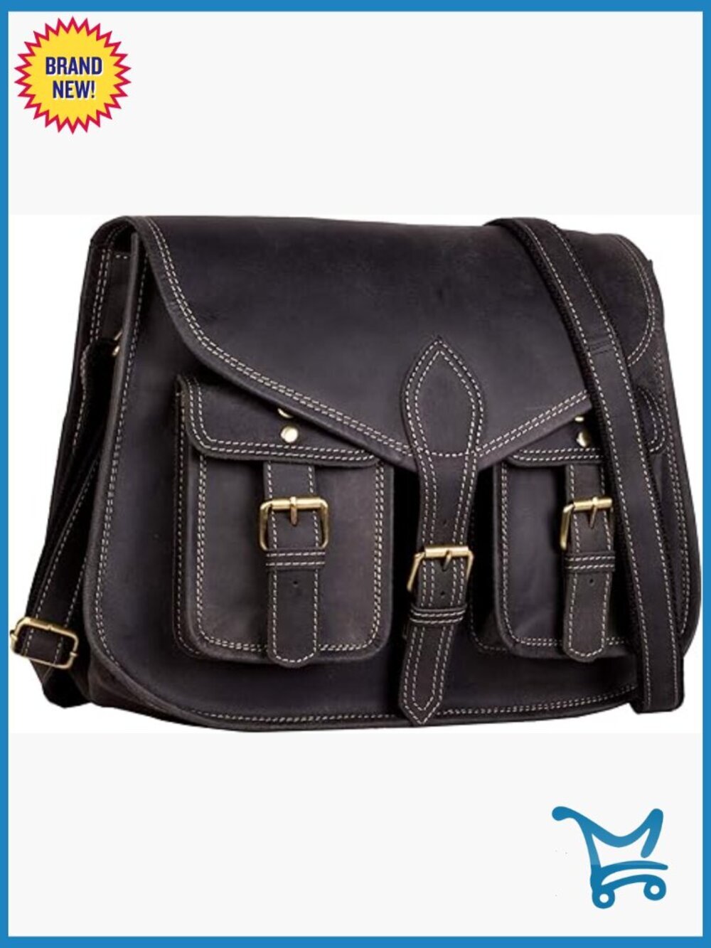 14 Inch Genuine Leather Crossbody Satchel Tote Shoulder Bag Travel Purse